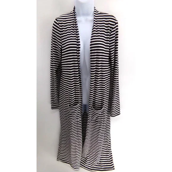 Agnes & Dora Black Pocket Forever Cardigan Double Stripe Size SM NWOT - Picture 2 of 8